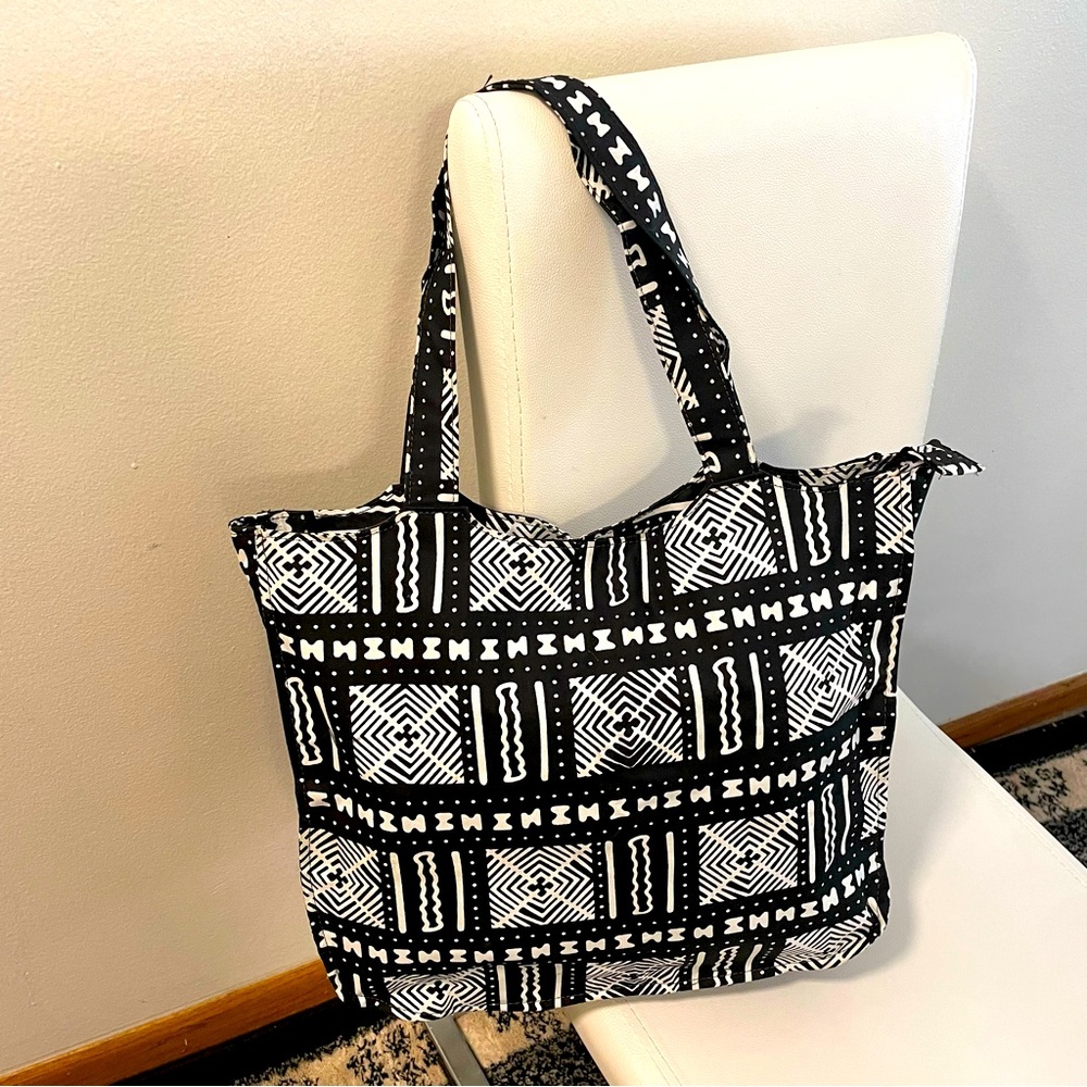 Ankara Print Tote Bag White And Black.